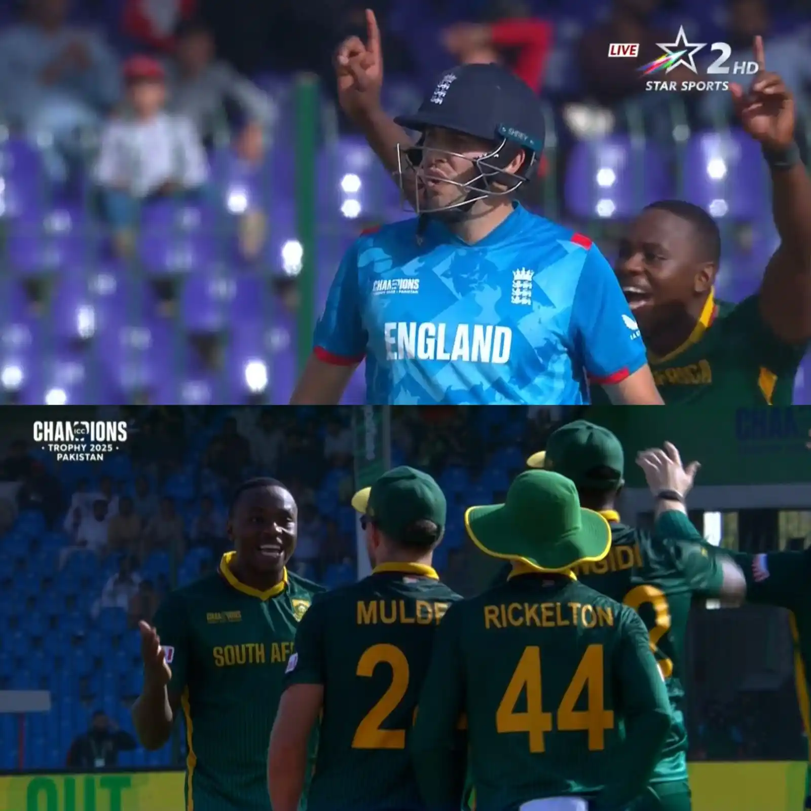 Image from Star Sports India: *A stunning catch from Ngidi at mid-on to dismiss Jamie Overton! 👏☝️*...