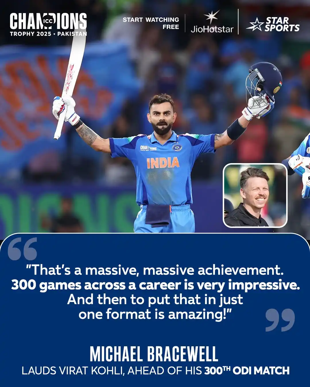 Image from Star Sports India: Having played at RCB alongside Virat in 2023, Bracewell will gear up t...