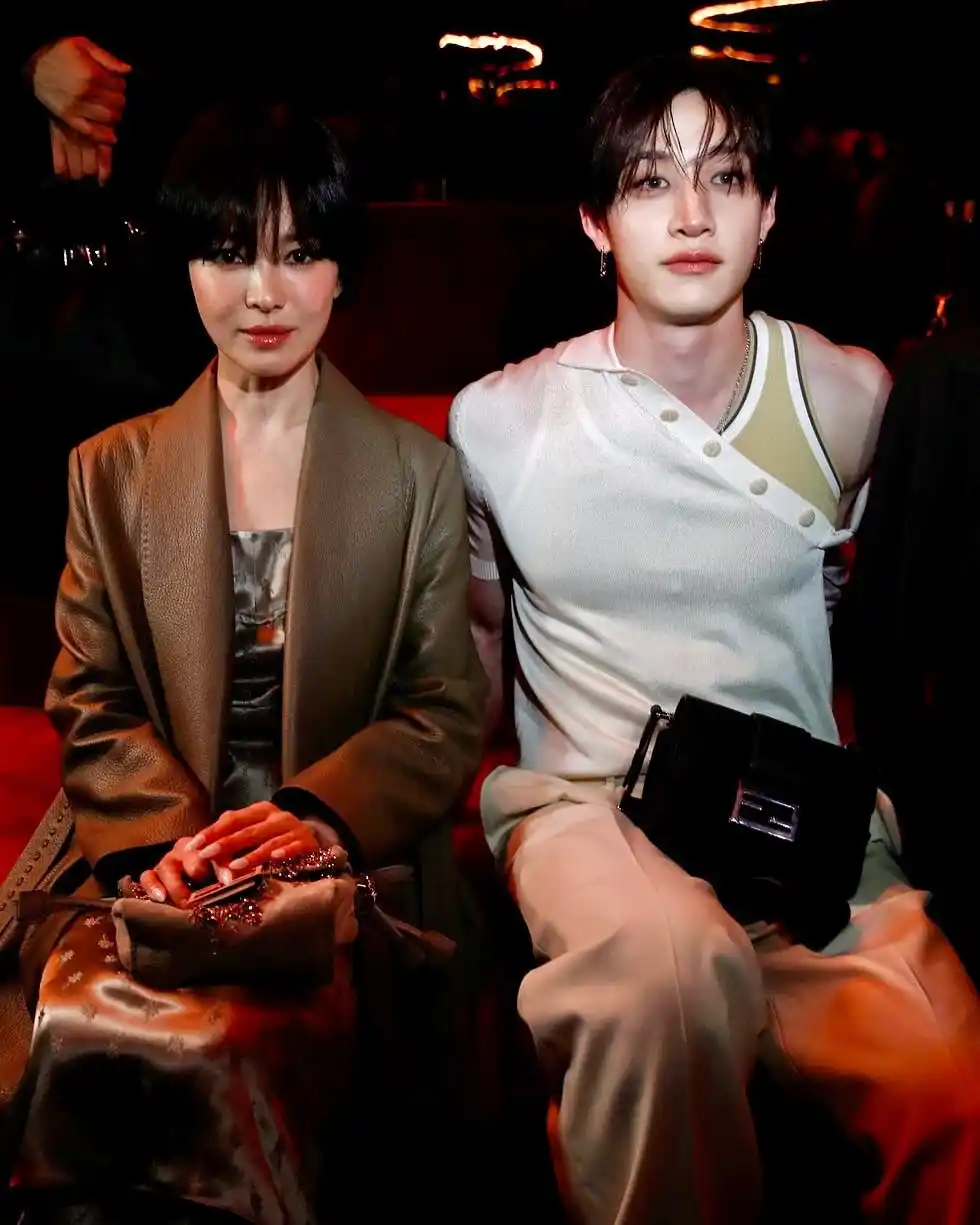 Image from STRAYKIDS UPDATES: Bang Chan with actress Song Hye Kyo at the Fendi FW25 event!...