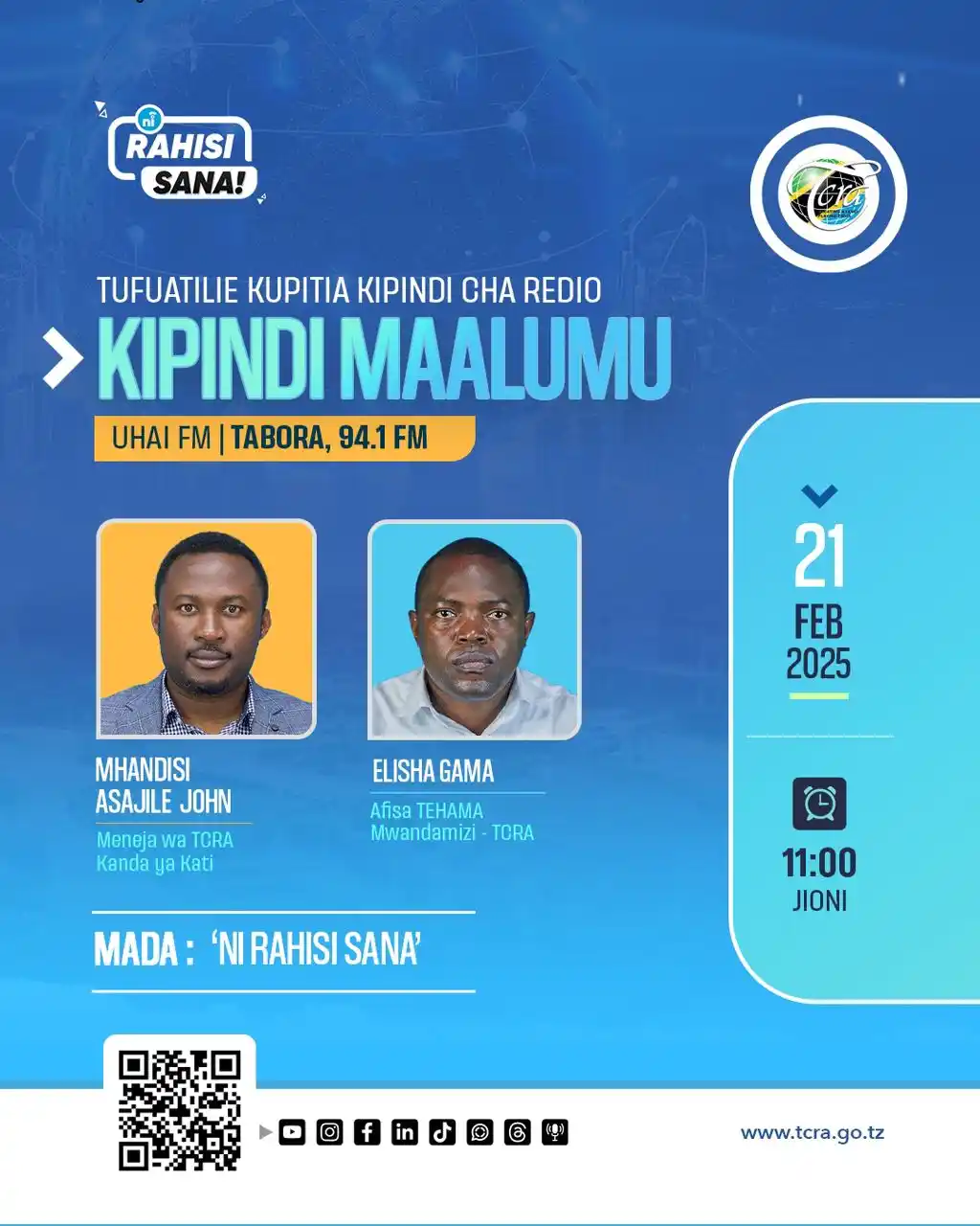Image from TCRA TANZANIA: TCRA MUBASHARA KUPITIA UHAI FM 94.1 FM 📻 - TABORA🔥<a class="text-blu...