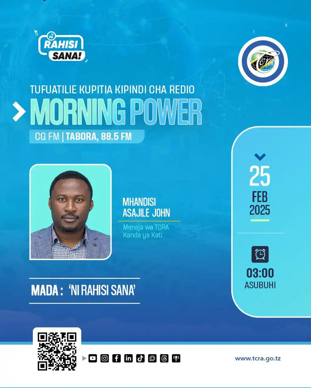 Image from TCRA TANZANIA: 📌TCRA MUBASHARA KUPITIA CG FM 📻 -88.5 TABORA🔥<a class="text-blue-50...