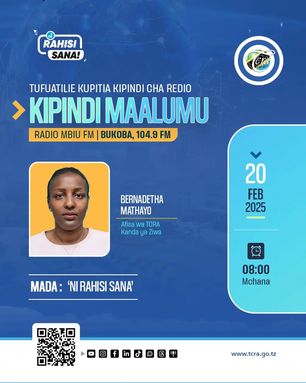 Image from TCRA TANZANIA: 📌TCRA MUBASHARA KUPITIA REDIO MBIU FM 104.9 FM 📻 - BUKOBA🔥<a class=...