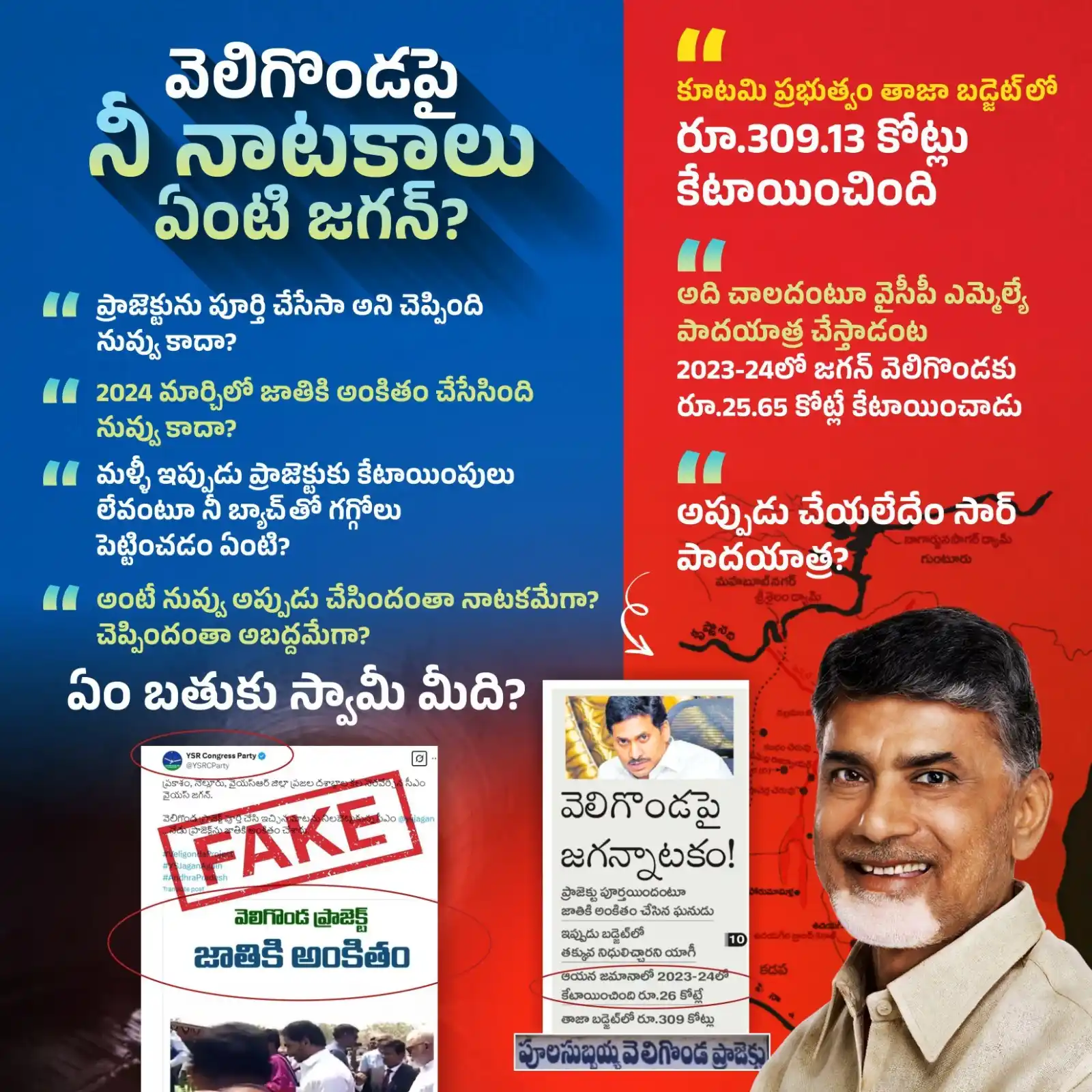 Image from Telugu Desam Party | TDP | తెలుగు దేశం పార్టీ | టీడీపీ: పూల వెంకట సుబ్బయ్య వెలిగొండ ప్రాజెక్ట్ ని పూర్తి చేసేసా అన్నావు. 2024 ...