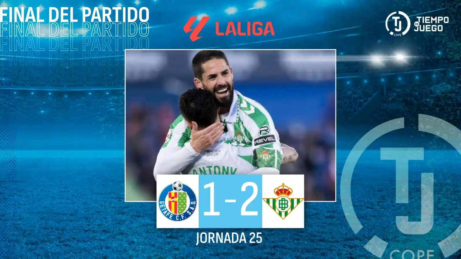 Image from Tiempo de Juego COPE: 💥 ¡FINAL! El Betis se lleva los tres puntos del Coliseum 👉🏽 GETAFE ...