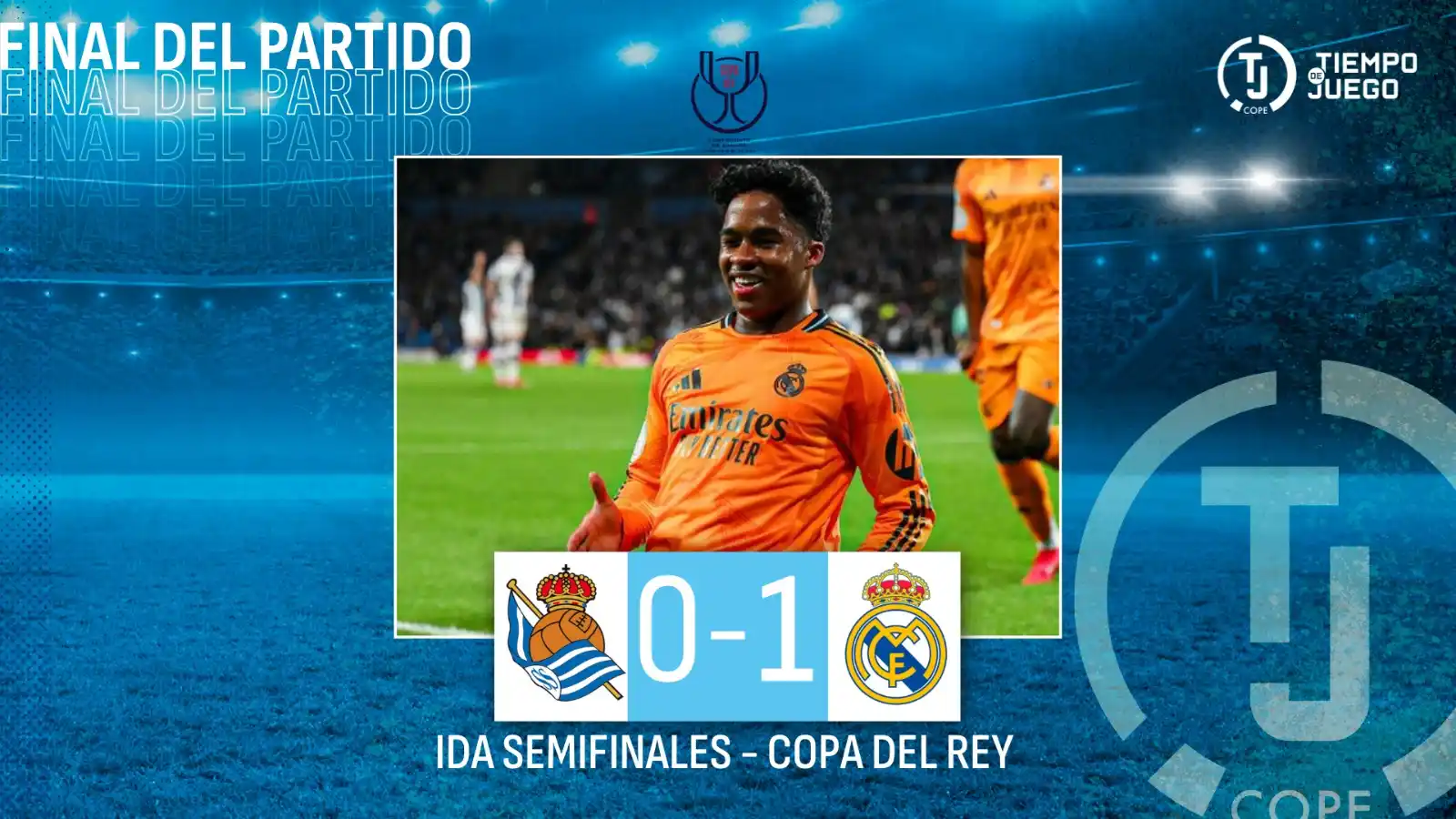 Image from Tiempo de Juego COPE: 💥 ¡FINAL! Victoria por la mínima del Real Madrid en Anoeta 👉🏽 REAL ...