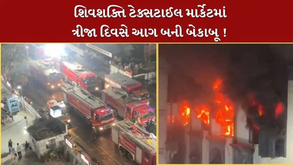 Image from TV9 Gujarati (Official channel): Breaking News : સુરતના શિવશક્તિ ટેક્સટાઈલ માર્કેટમાં આગ હજુ યથાવત ! ત્...