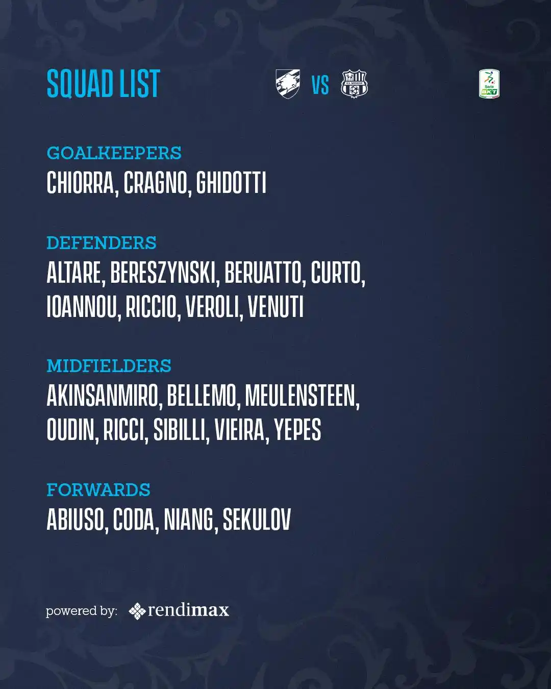 Image from U.C. Sampdoria : 📋 | SQUAD LIST <a class="text-blue-500 hover:underline cursor-pointe...
