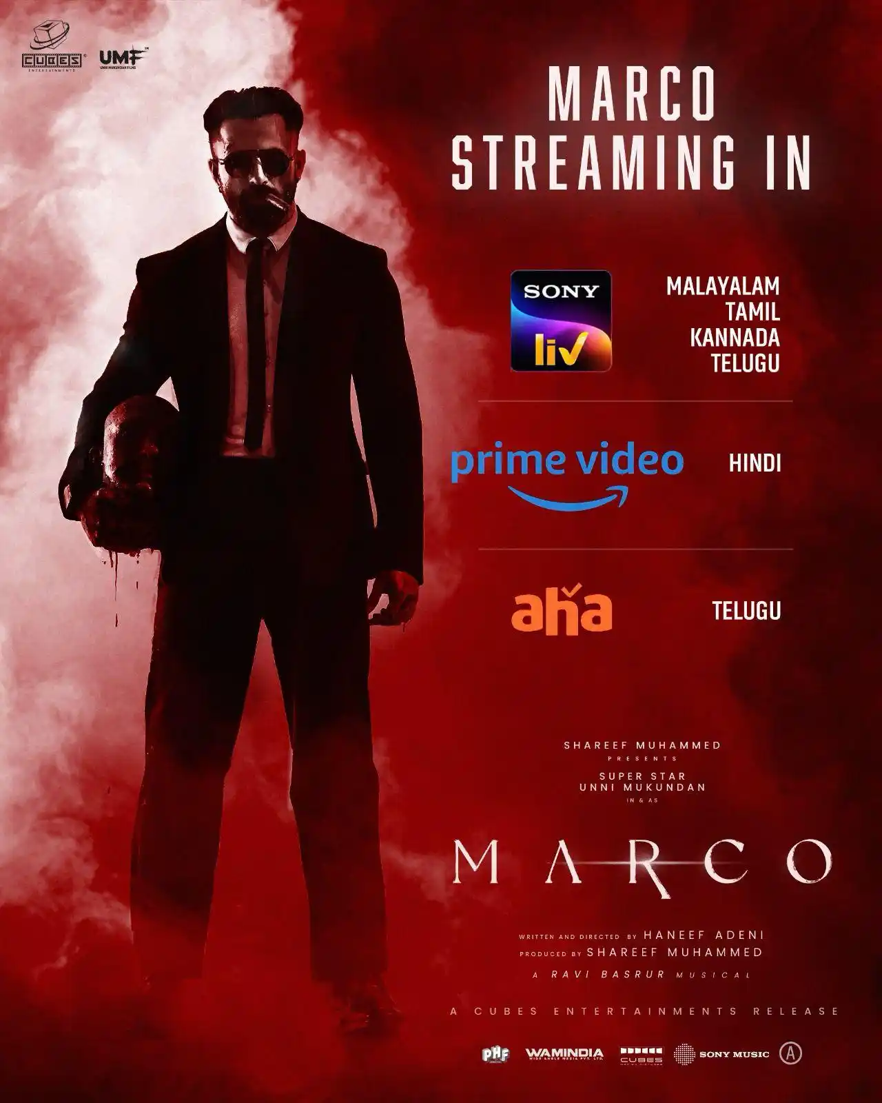 Image from Unni Mukundan: M🅰️RCO now streaming on Sony Liv , Amazon Prime & AHA ! @sonylivindia...