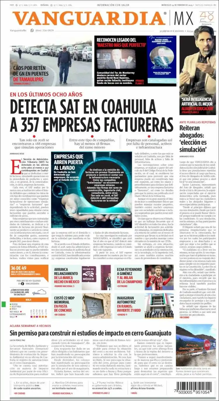 Image from Vanguardia Mx: ¡Feliz miércoles! ☀️ Les compartimos nuestra portada de hoy. 📰 👇   �...