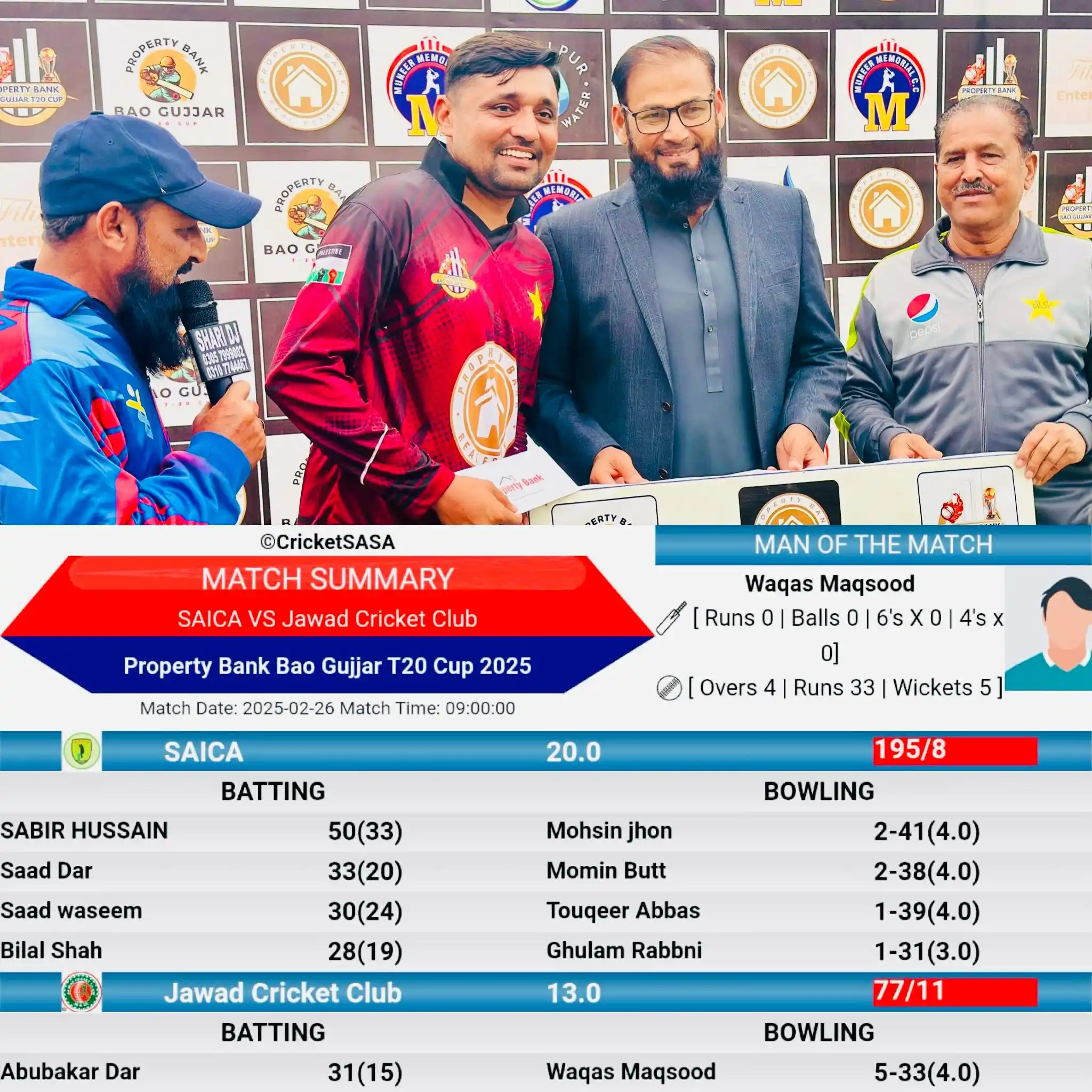 Image from Waqas Maqsood: Man of the match quarter-final <a class="text-blue-500 hover:underline...