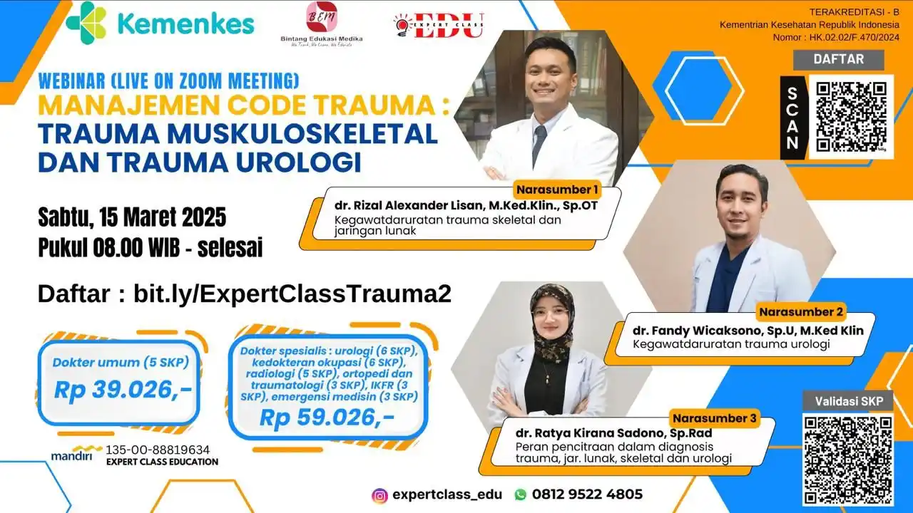 Image from WEBINAR SKP KEMENKES: ‼️ *IKUTI* ‼️ MANAJEMEN CODE TRAUMA : TRAUMA MUSKULOSKELETAL DAN UROL...