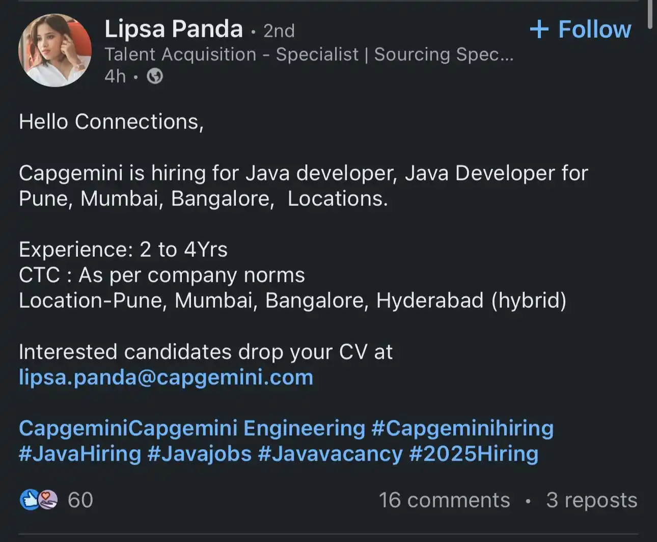 Image from 2025 Latest Off-Campus Jobs | Internships✅: https://www.linkedin.com/posts/lipsa-panda-1177571a9_capgeminihiring-j...