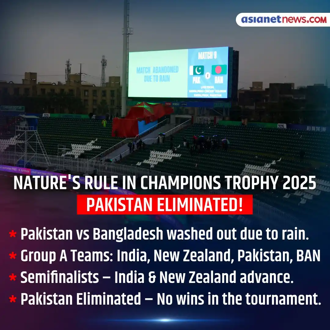 Image from Asianet Newsable: PAK vs BAN match washed out, sealing Pakistan's exit from the Champion...
