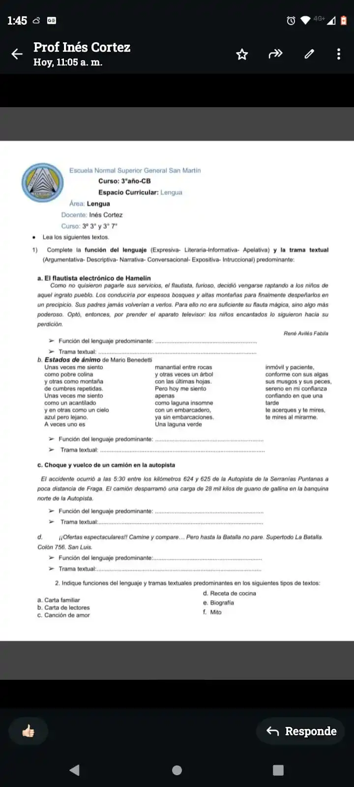 AVISOS PARA PADRES de tercer año  ENSGSM TURNO TARDE post