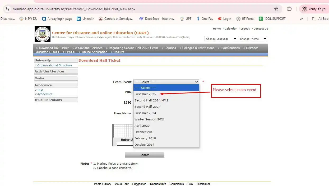 Image from Centre For Distance and Online Education [CDOE], UNIVERSITY OF MUMBAI (Official): *TYBCom & TYBAF; Sem- V  Hall Ticket is live*  Dear Student,  Please d...