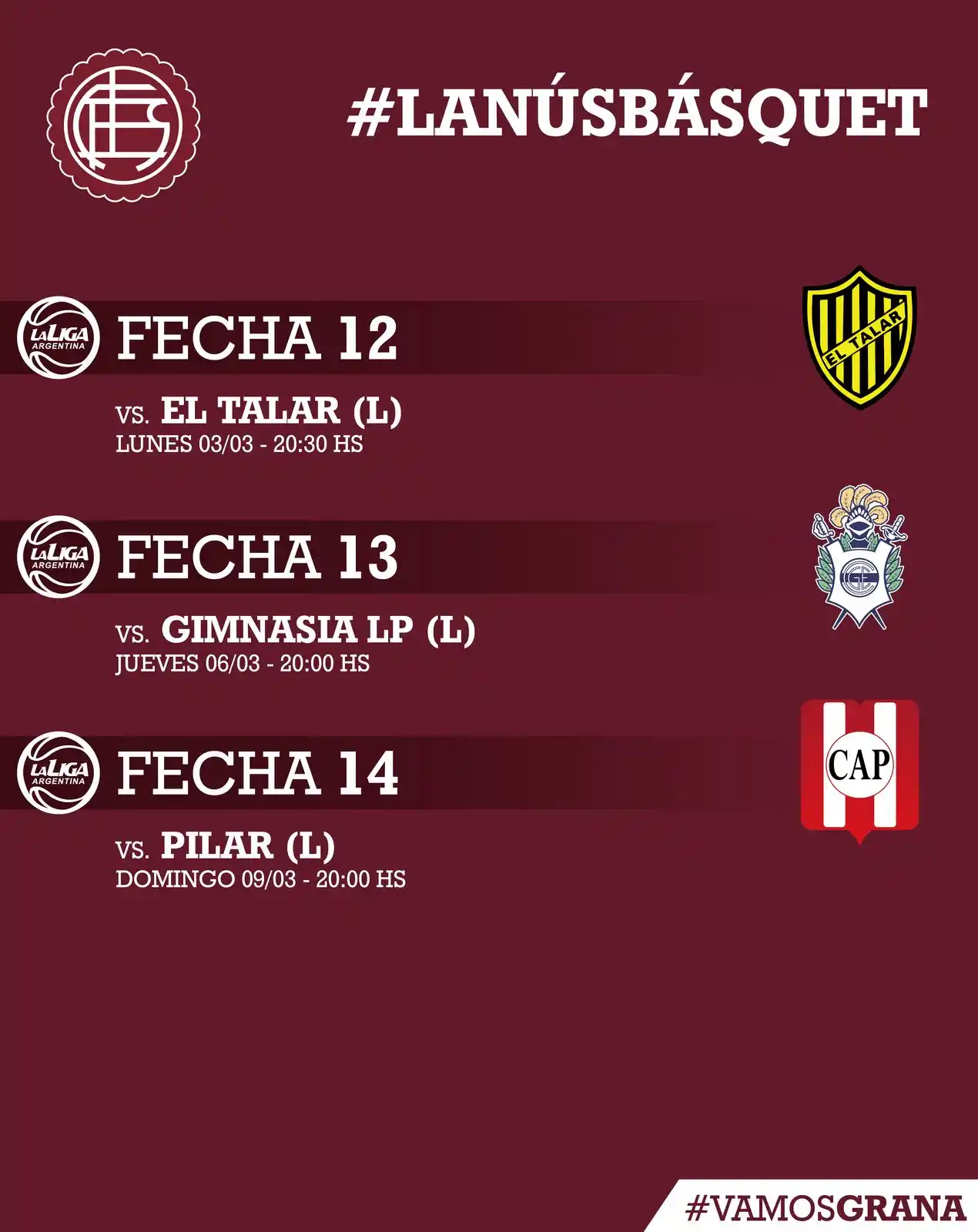 Image from Club Atlético Lanús: 🔜🗓️ Programación de los siguientes partidos del Granate en la tempor...