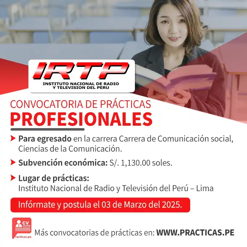 Image from Convocatorias Comunicaciones: Empleos - Prácticas - Capacitaciones: Más información en: https://www.practicas.pe/oferta-convocatoria-003-p...