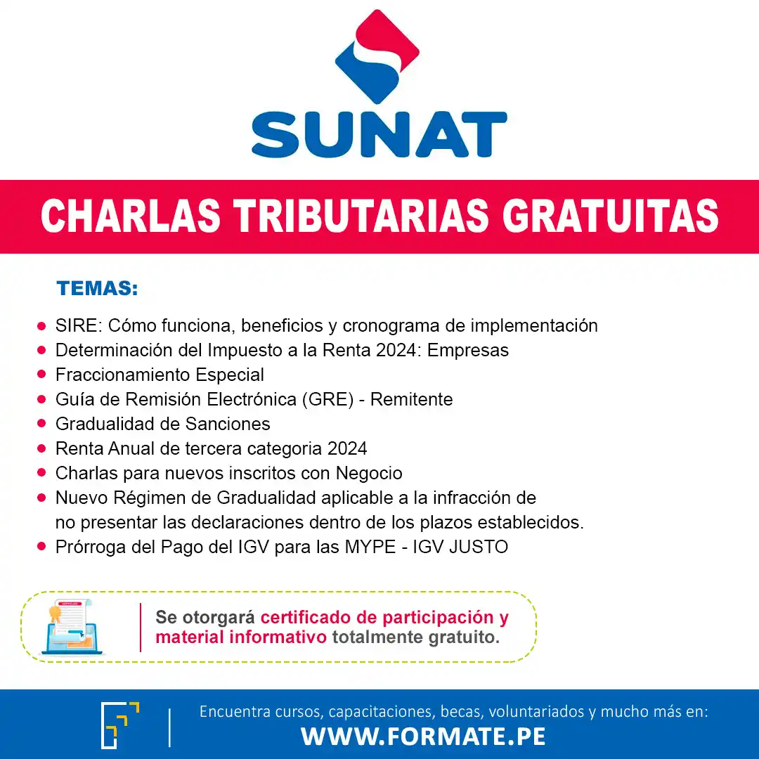 Image from Convocatorias Contabilidad: Empleos - Prácticas - Capacitaciones: 🚨[ATENCIÓN]🚨 SUNAT ofrece charlas tributarias gratuitas 𝗔 𝗡𝗶𝘃𝗲�...