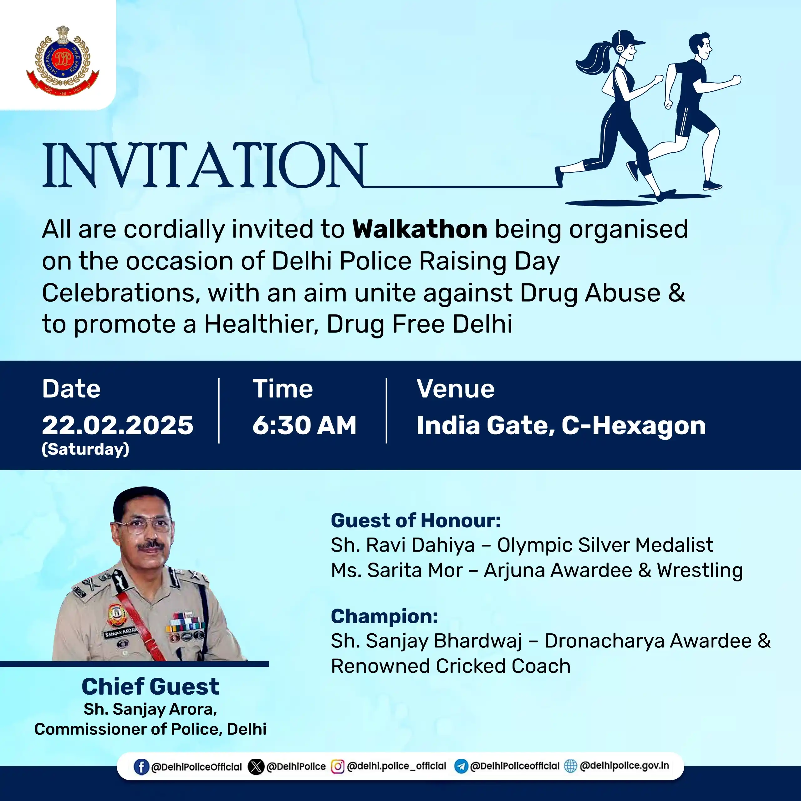 Image from Delhi police : 🔶Join us for the Walkathon on the occasion of Delhi Police Raising Da...