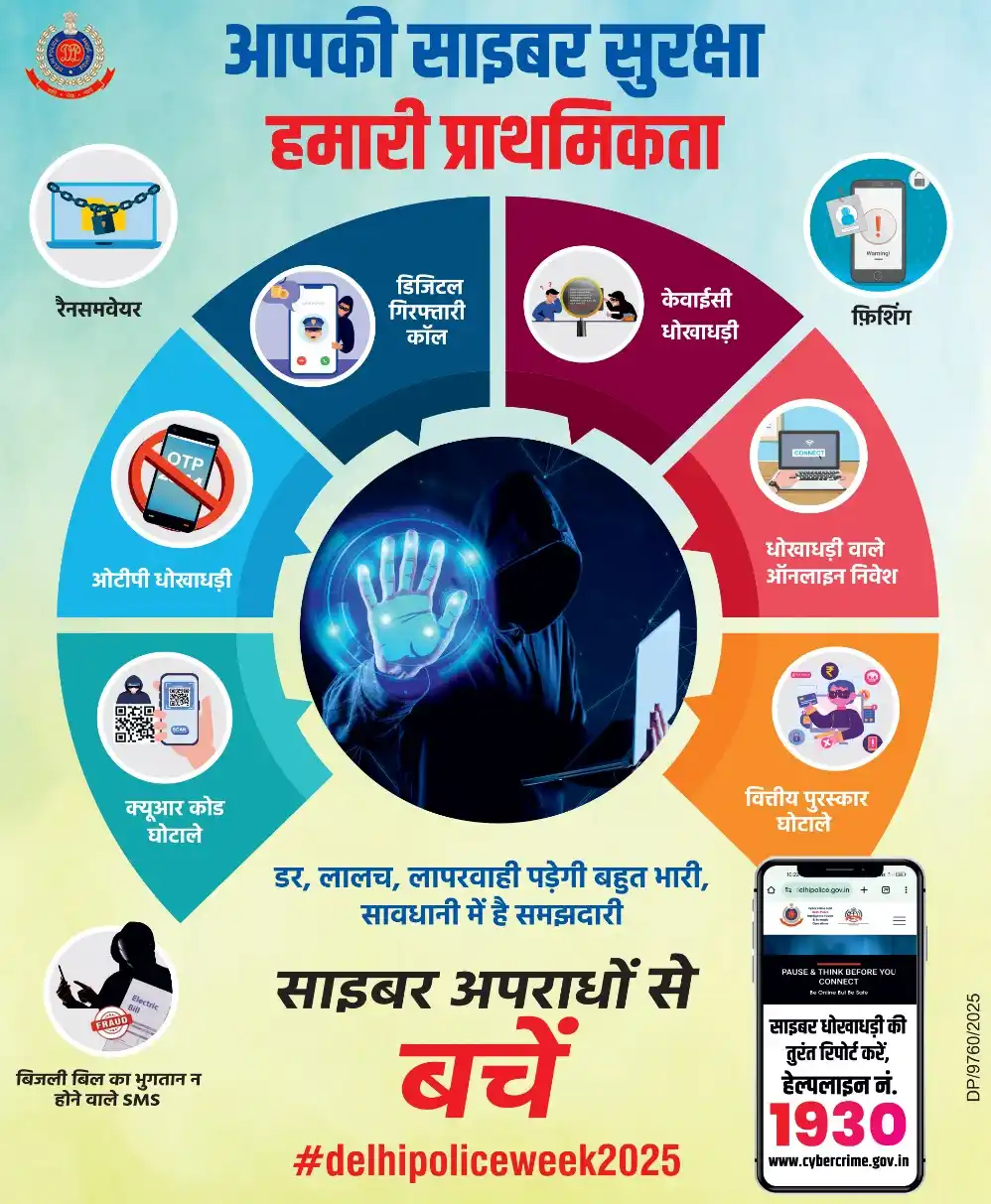Image from Delhi police : 🌐"जागरूक बनें साइबर अपराध से बचें" ⚠️ फर्जी लिंक पर क्लिक करने से बच...