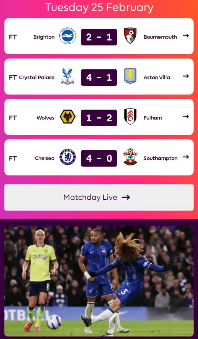 Image from DeMbare DotComs: *FULL TIME* Crystal Palace 4 (Sarr 29' & 71' Mateta 59' Nketiah 90+1'...