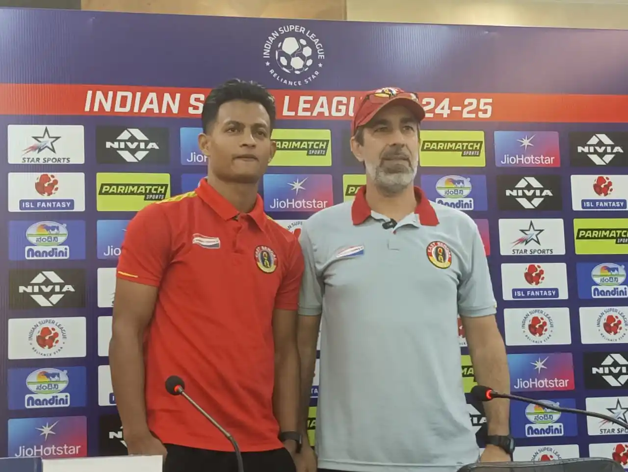 Image from East Bengal FC: EBFC manager Óscar Bruzón and player Mohamad Rakip in today's Pre-Matc...