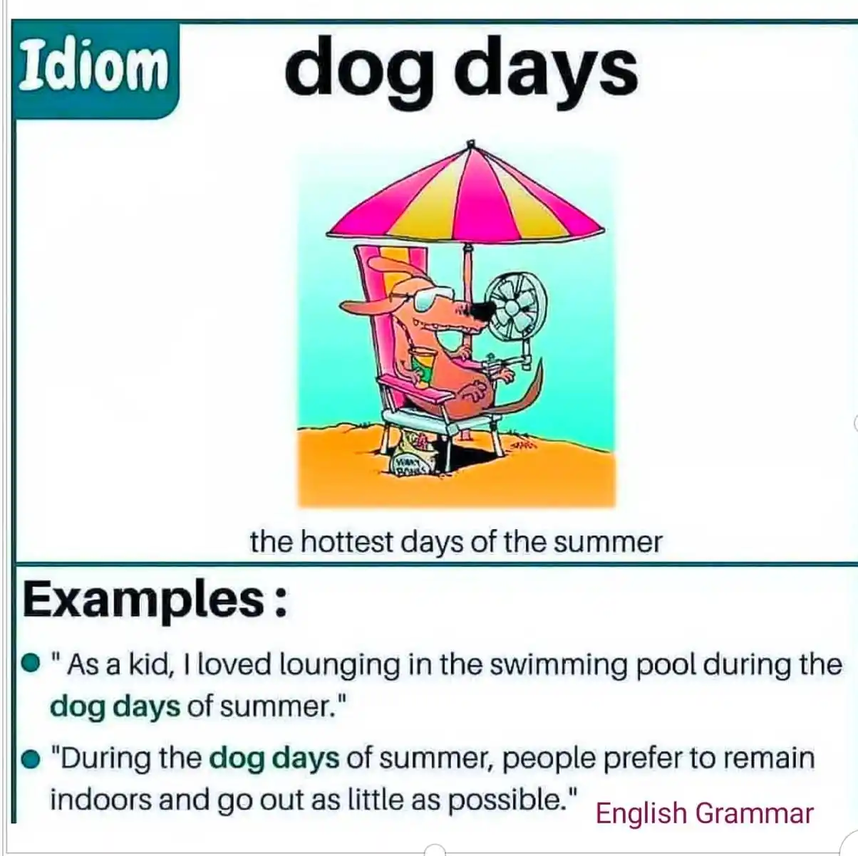 Image from ENGLISH GRAMMAR SPEAKING LEARN IELTS TOEFL ENGLISH Skills & PYTHON PROGRAMMING AI TOOLS DATA SCIENCE: *🔰IDIOM OF THE DAY* *"DOG DAYS" - The Hottest Days of Summer* <a cla...