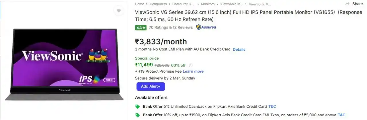 Image from FLIPSHOPE - Deals and Offers: ViewSonic VG Series 39.62 cm (15.6 inch) 🔗 https://fpkrt.cc/tfo61r ...