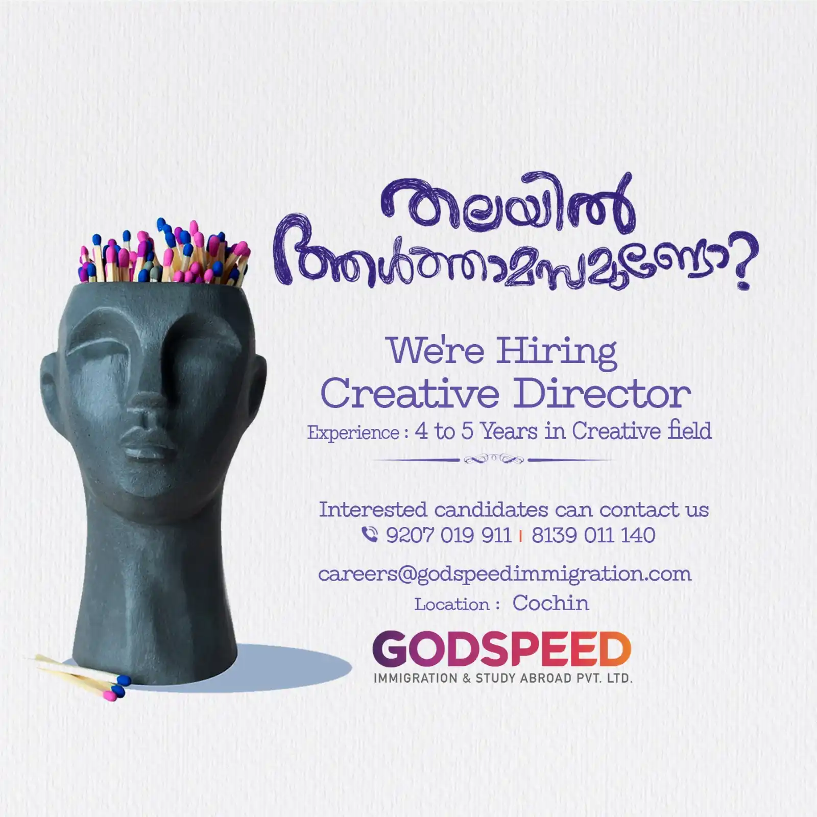 Image from Godspeed Immigration & Study Abroad Pvt Ltd: 🎨 *We’re Hiring a Creative Director!* 🚀 Are you a visionary thinker...