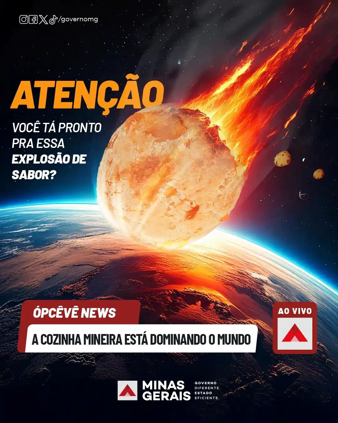 Image from Governo de Minas Gerais: *Um pão de queijo GIGANTE em direção da Terra* 🌎🤯  Calma, sô! É só a...
