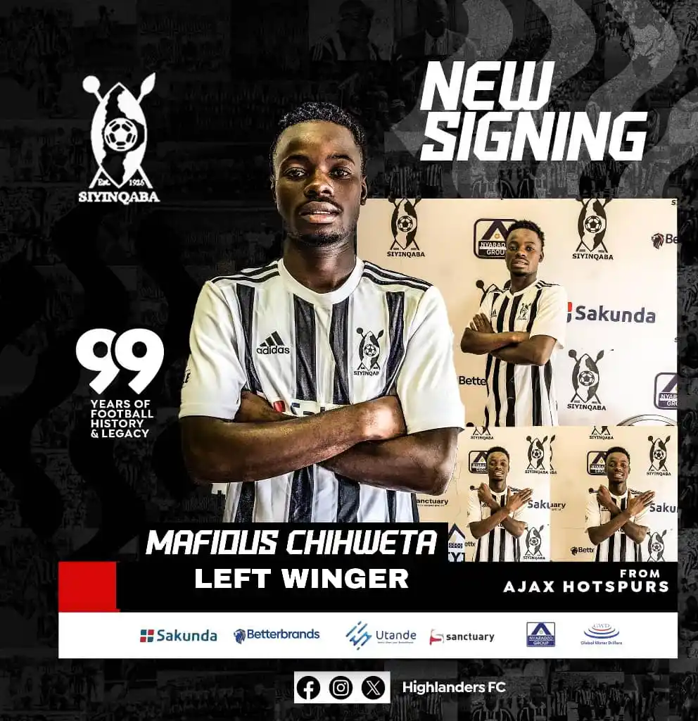 Image from Highlanders Football Club: We are pleased to announce the signing of Mafious "Sugar" Chihweta fro...