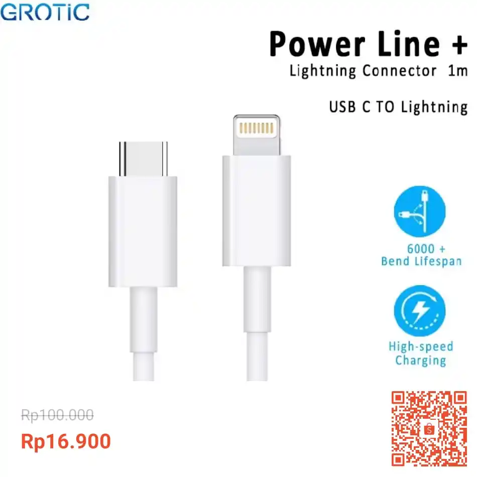 Image from INFO PROMO RACUN SHOPEE DISKON TIKTOK TOKOPEDIA GOJEK GRAB BELAJAR DAGET STICKER GIVEAWAY: Temukan GROTIC Kabel Data Type-C to Lightning Fast Charging 1M TPE Kab...
