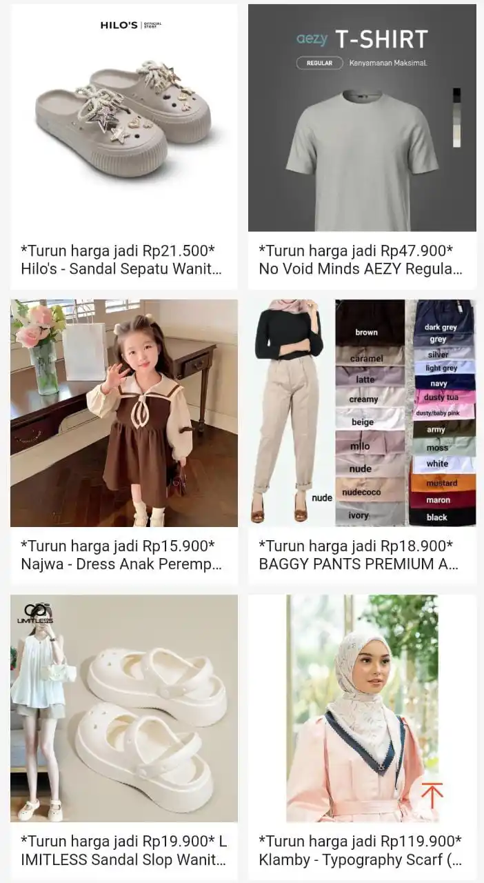 Image from INFO PROMO RACUN SHOPEE DISKON TIKTOK TOKOPEDIA GOJEK GRAB BELAJAR DAGET STICKER GIVEAWAY: Produk Turun Harga jam *17:59 WIB ❗* *Fashion & beauty* Baju Tas San...