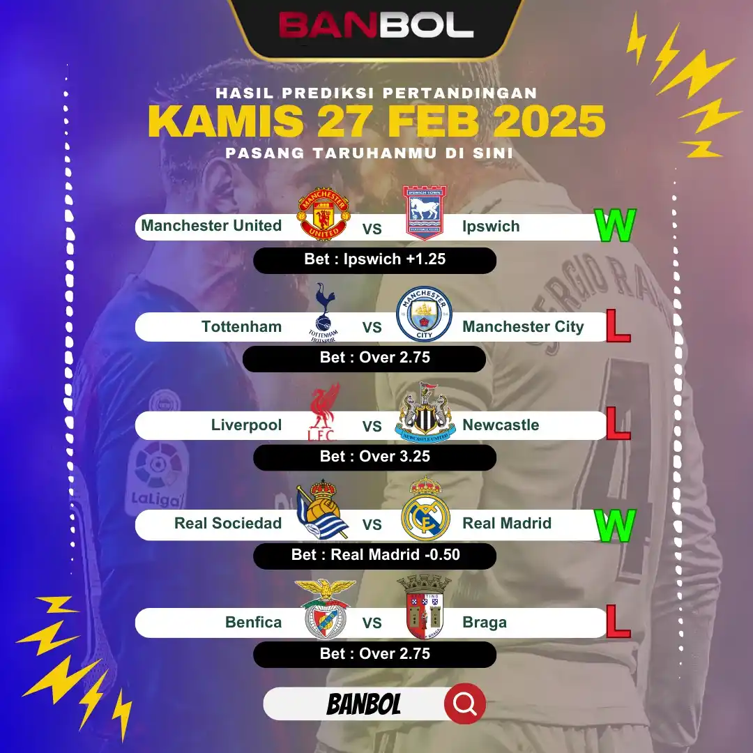 Image from INFO RTP POLA SLOT, JADWAL & PREDIKSI PARLAY BOLA: ⚽️ Hasil Prediksi 27 Feb By BANBOL 🔥 02 : 30 | Manchester United Vs ...