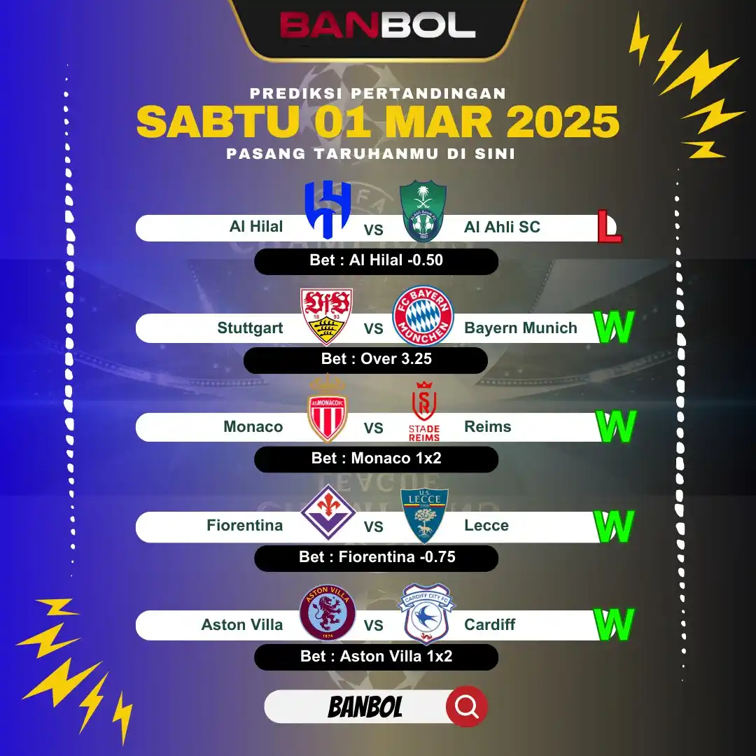Image from INFO RTP POLA SLOT, JADWAL & PREDIKSI PARLAY BOLA: ⚽️ Hasil Prediksi 1 Mar By BANBOL 🔥 02 : 00 | Al Hilal Vs Al Ahli SC...