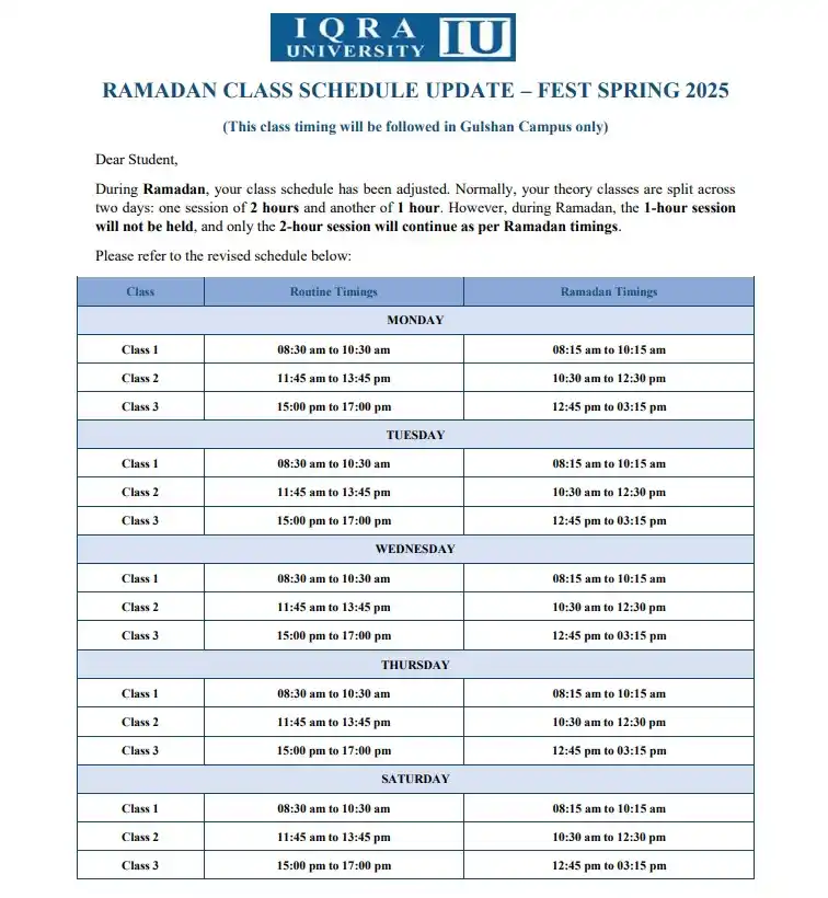 IQRA UNIVERSITY GULSHAN CAMPUS post