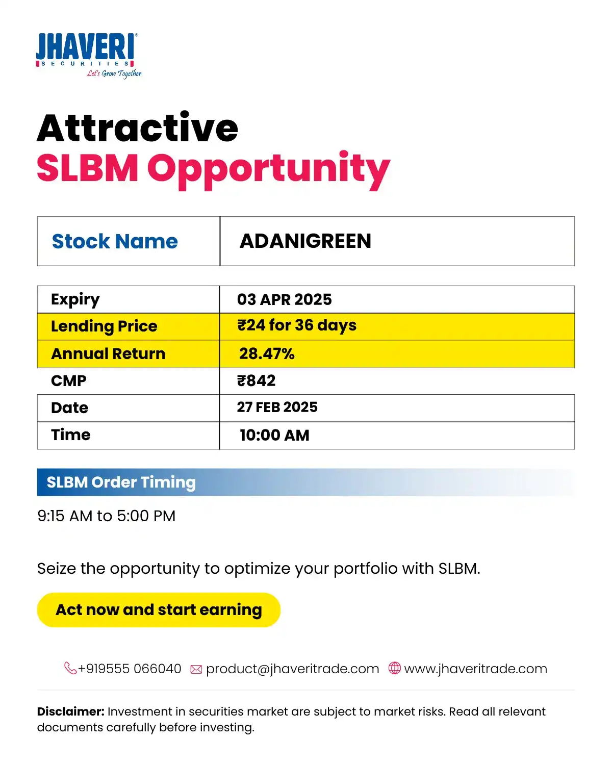 Image from Jhaveri Securities Ltd: *ADANIGREEN SLBM UPDATE*...