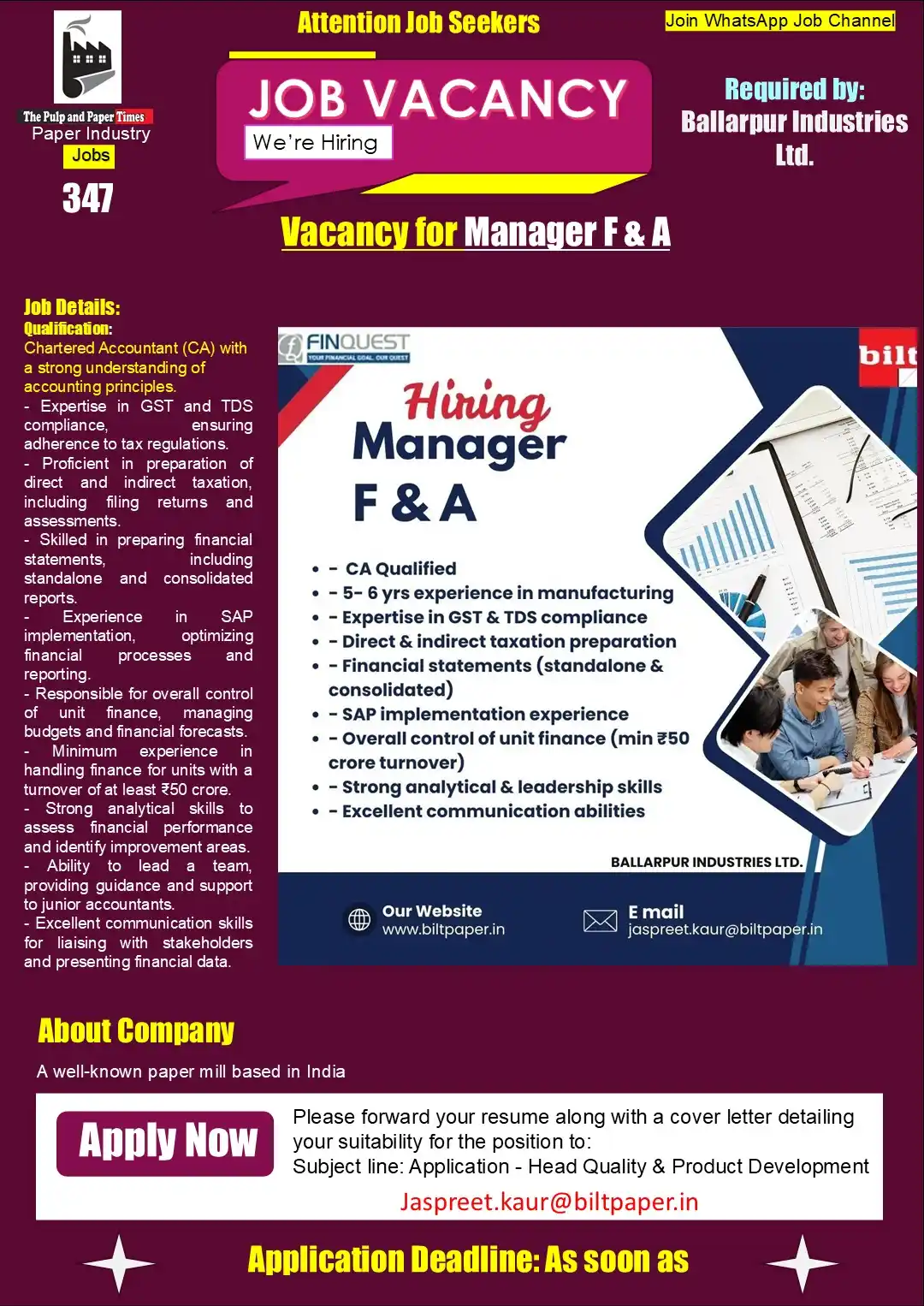 Jobs - Paper, Converting, Packaging & Allied Industry post