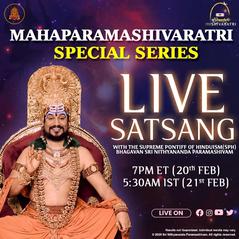 Image from KAILASA's SPH Nithyananda: 🌟 MAHAPARAMASHIVARATRI SPECIAL SERIES 🌟 🔥 LIVE SATSANG with THE SU...