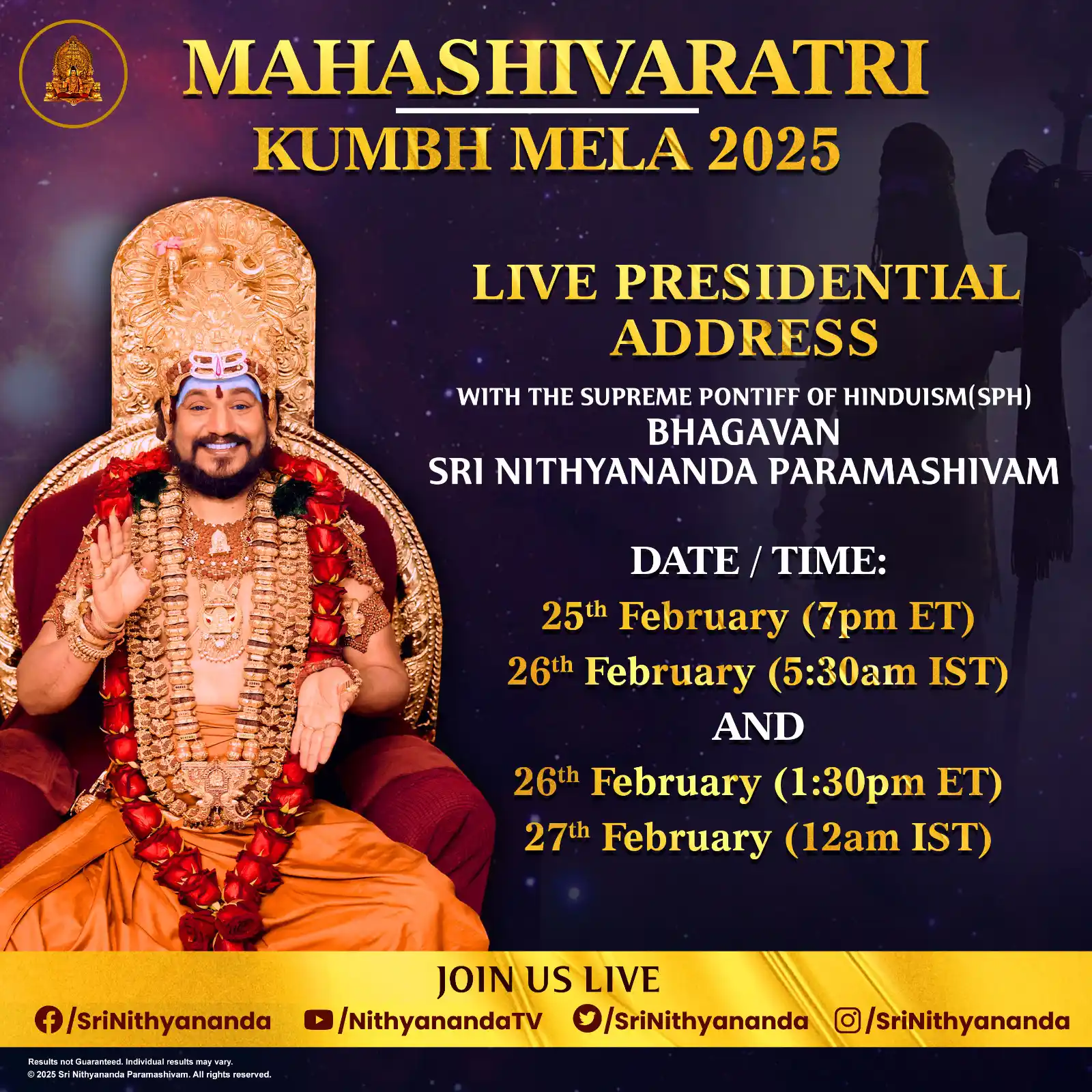 Image from KAILASA's SPH Nithyananda: 🌟 Mahashivaratri & Kumbh Mela 2025 🌟 A rare and divine opportunity ...