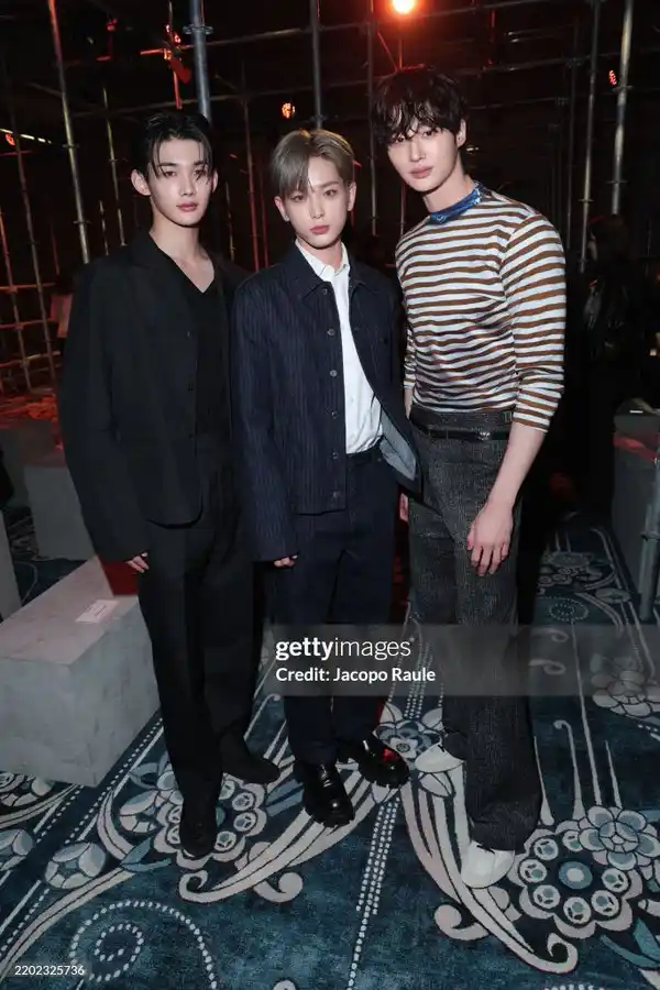 Image from Kpop & Kdrama ✨🤍: JO and HARUA from andTEAM with Byeon Wooseok at PRADA FW25 during Mila...