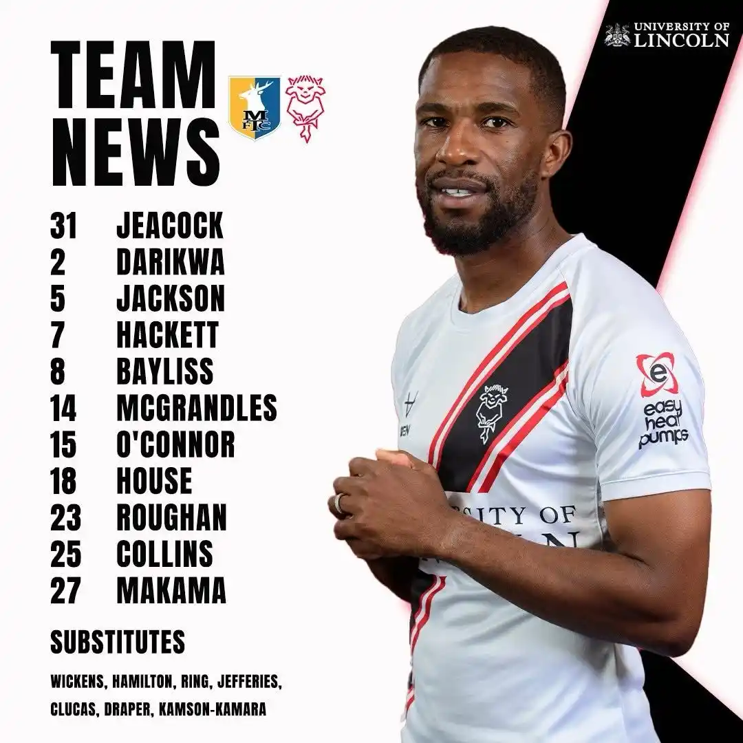 Image from Lincoln City Football Club: 🔢 Tendayi Darikwa is one of four changes made by Michael Skubala for ...