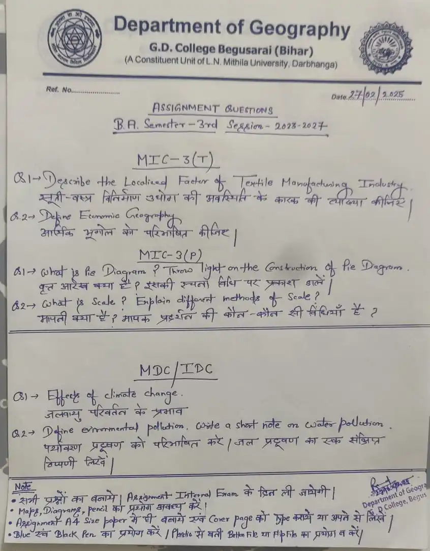 Image from ππ.π.π.π.π (ππππ) ππππππ ππ: *G.D COLLEGE BEGUSARAI* *DEPARTMENT OF GEOGRAPHY* *ASSIGNMENT QUESTI...