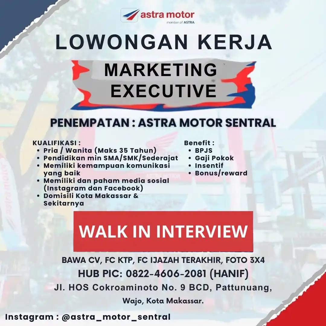 Image from Loker Makassar Terkini: 🚀 WE'RE HIRING! 🚀 Astra Motor Sentral HOS Cokroaminoto Makassar memb...
