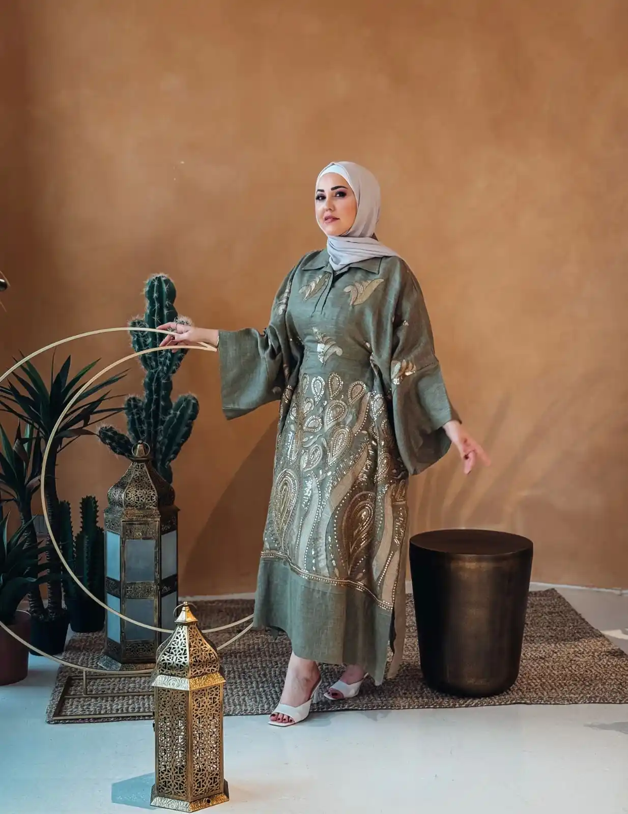 Image from Marvella New Collection : جلابية بحزام داخلي بتطريز دهبية جداً راقية 😍✨ متوفر منها الون البيج...