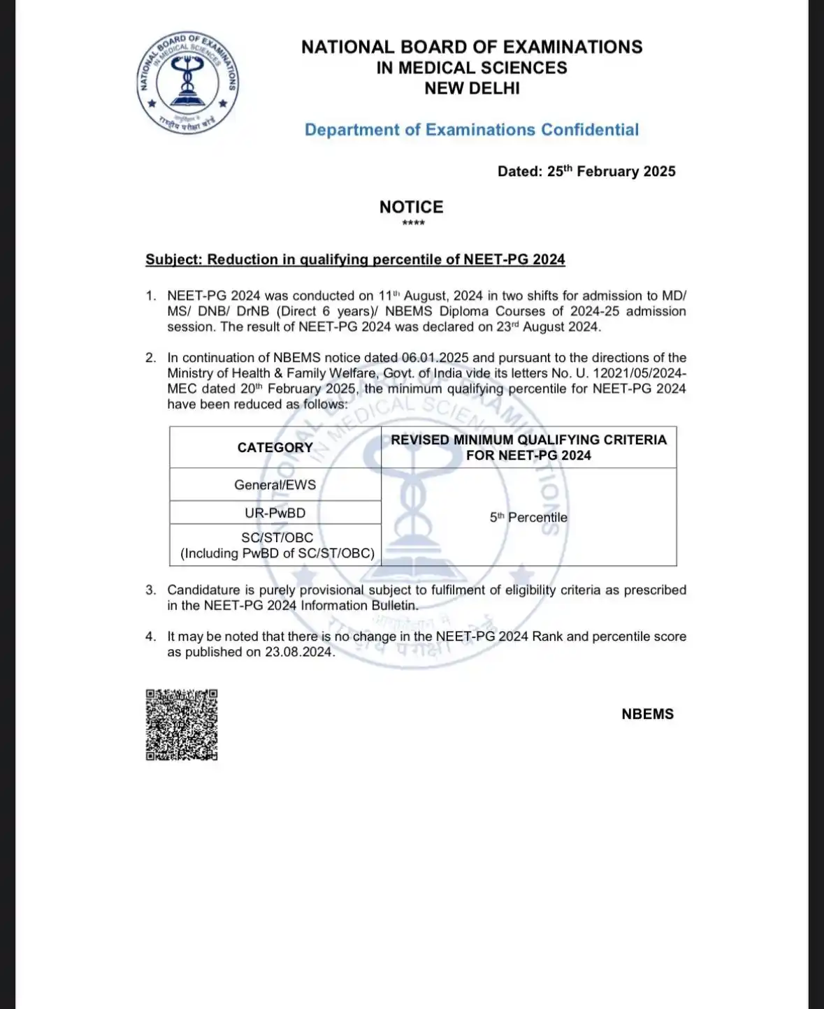 Image from Medical News & Updates: *_📢NEET-PG 2024 Qualifying Percentile 2nd Time Revised!_* * _The Na...