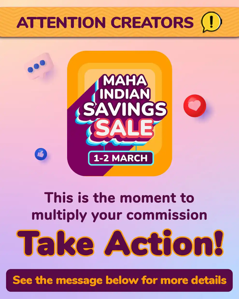 Image from Meesho Affiliate Program: Dear Creators, 🔥 Maha Indian Saving Sale March 1st-2nd ko aa rahi ha...