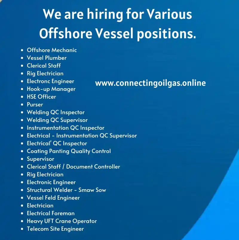 Image from Oil&Gas Drilling Jobs: We are hiring for Various Offshore Vessel positions.  Offshore Mechani...