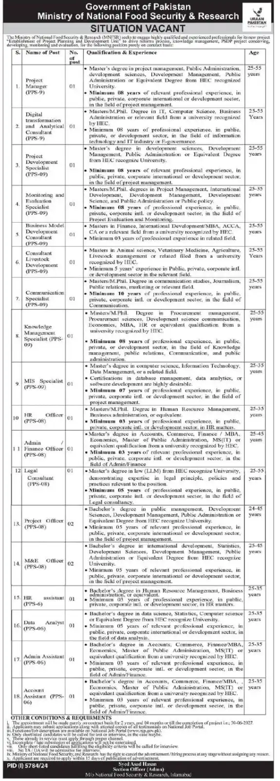 Image from OPPPORTUNITIES:Jobs & Scholarships: *Ministry of National Food Security and Research MNFSR Jobs 2025 NJP A...