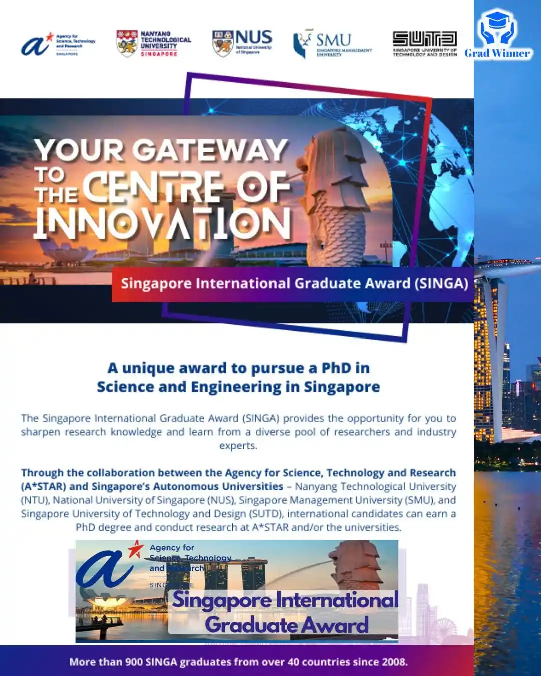 Image from OPPPORTUNITIES:Jobs & Scholarships: Prestigious and Highly Paid SINGA Awards (Scholarships) for PhD or Eng...